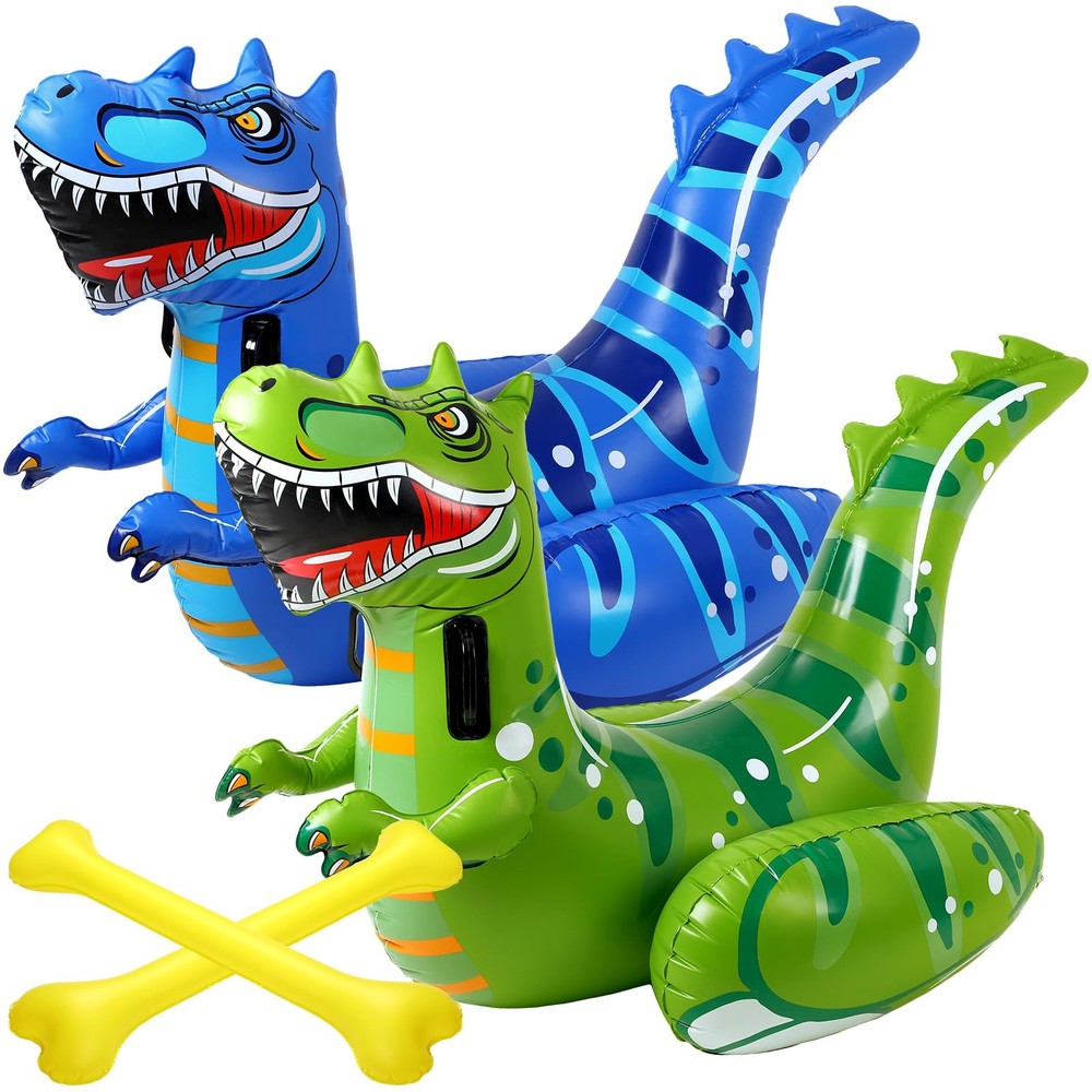 4 Pcs Inflatable Dinosaur Pool Float Game Set for Kids Teens Adults, 2 Player…