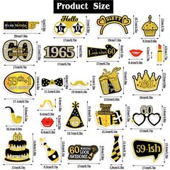60th Birthday Photo Booth Props for Women & Men Black Gold Adult 60th Birthda…
