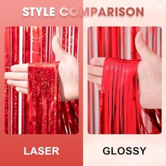 3 Pack 3.3 x 8.2 ft Laser Red Foil Fringe Backdrop Curtains, 25 Laser Red