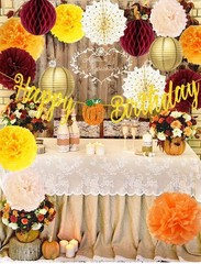 Fall Birthday Party Decorations Maroon Orange Gold Burgundy Theme Women Set