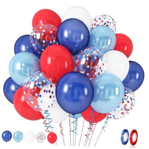 Red White Blue Balloons, 60pcs Pearl Navy Light 12 inch 60pcs Red Blue White