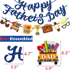 Happy Fathers Day Banner Blue Glitter Fathers Day Decorations for Party Home Pre
