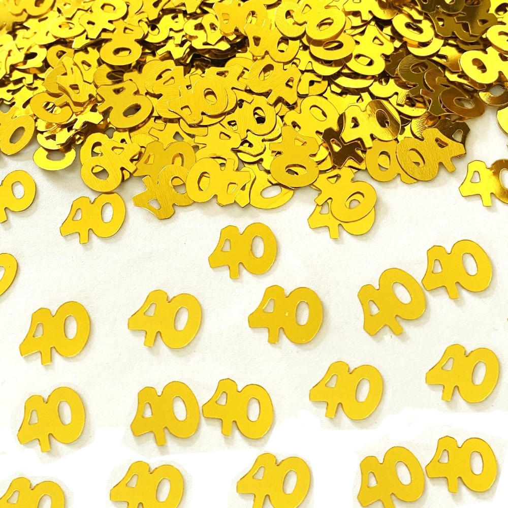 40th Birthday Anniversary Confetti Number 40 Sequins Metallic Foil Golden