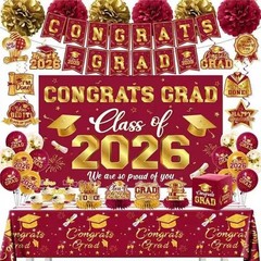 Graduation Decorations 2026 Maroon and Gold Class of 2026 Banner Congrats Gra…