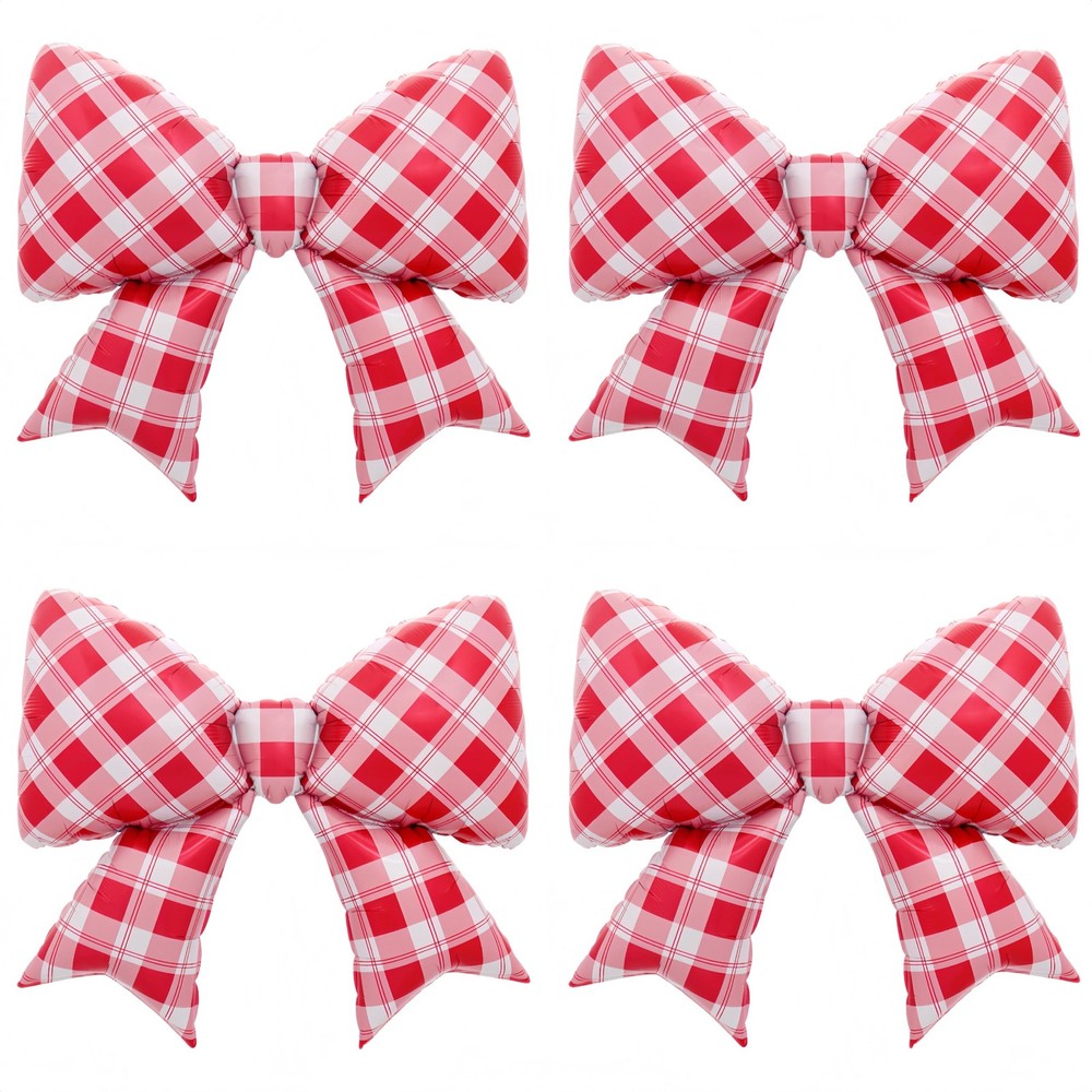 4Pcs Red White Gingham Bow Balloons for Summer Picnic BBQ/She’s Ready to Pop …