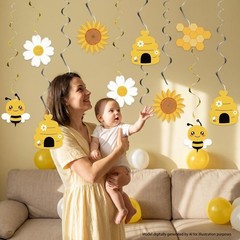 20 Pcs Bee Party Hanging Decorations, Bumble Bee Decor Foil Ceiling Streamers…