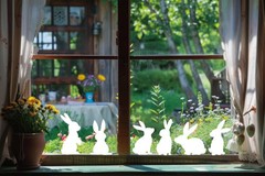 9 Sheets Easter Window Clings White Bunny Rabbit Window Stickers Double-Side Gla