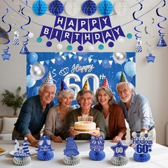 Happy 60th Party Decoration: Including Banner Backdrop, Party Table Centerpie…