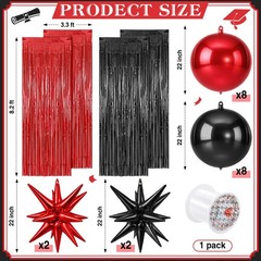 25 Pcs Red and Black Party Decorations Sets 22 Inch 4D Large Stars Balloons w…