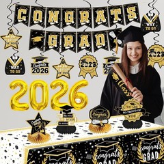Black and Gold Graduation Decorations 2026 Class of 2026 – Includes 32 Inch 2026