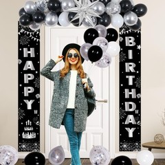 Stylish Black & Silver Birthday Decorations Set for Men, Women, Kids – Balloons,