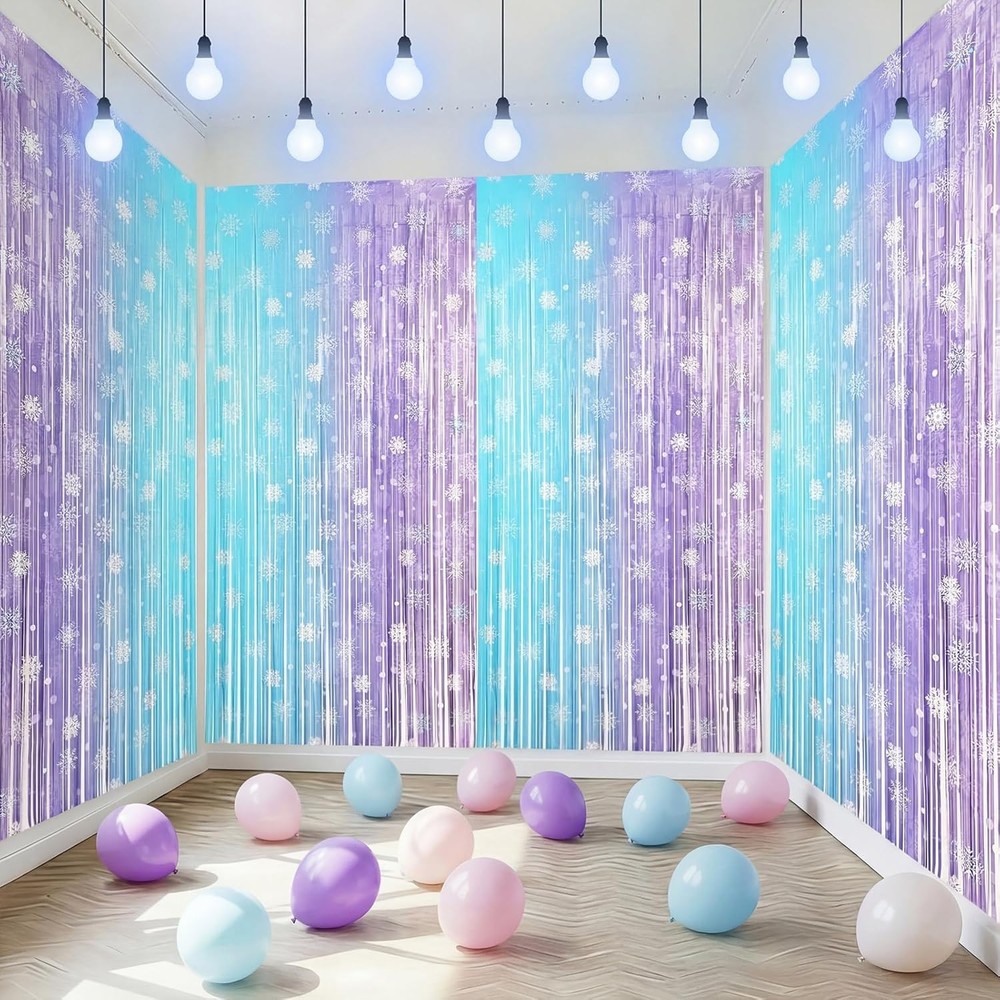 4 Pack 3.3×6.6 Ft Winter Princess Birthday Party Decorations Snowflake Backdrop