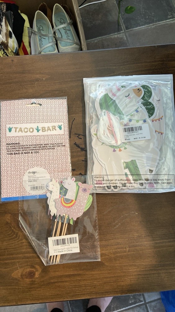 Llama Cactus And Taco Bar Banner Cupcake Cake Picks, New Unopened Packages