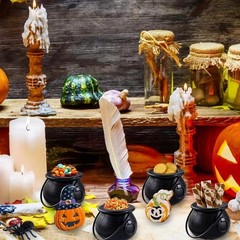 2/6/12PCS Mini Witch Cauldron Pots with Handle Halloween Candy Bowl Holders