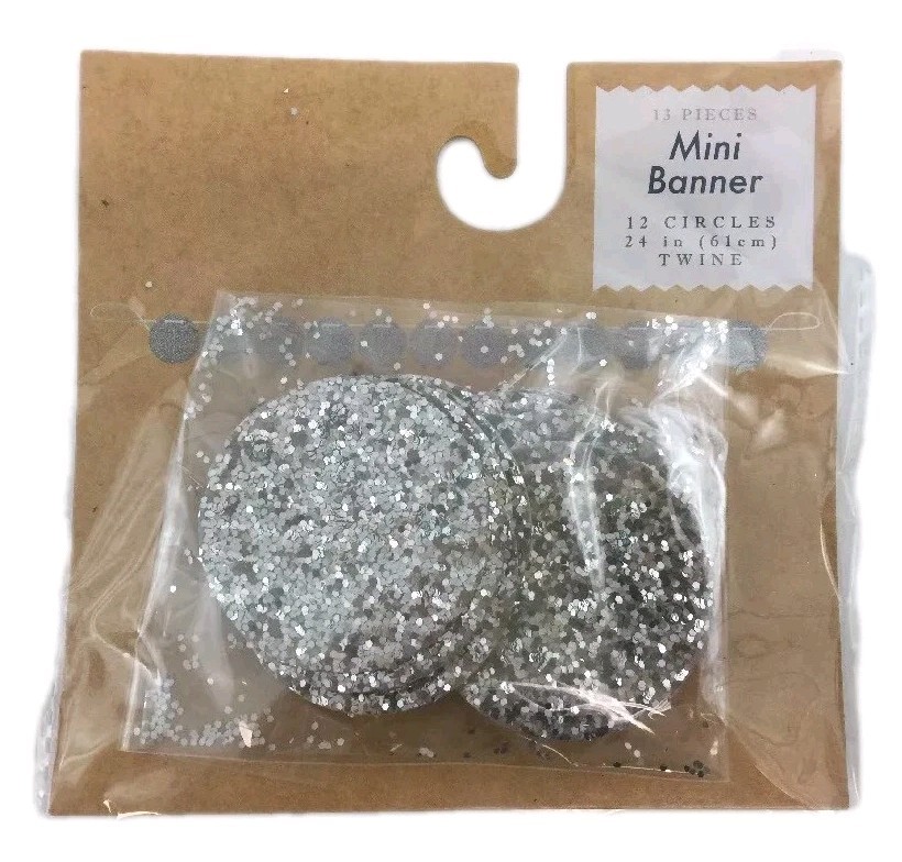 Mini 24″ Party Banner Decoration Craft Scrapbooking Silver Glitter Circles 6 Pks