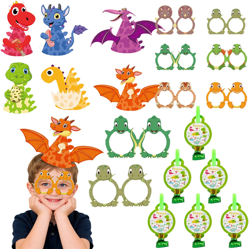 18 Pcs Dinosaurs Party Favors Dino Party Decoration Kids Game Gift Photo Props