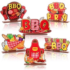 6 Pcs BBQ Centerpieces for Table Wooden BBQ Tabletop Signs for Summer Picnic …