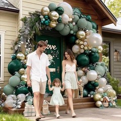 Arco De Globos Verde Esmeralda Y Dorado Para Fiesta De Jungla Y Graduacion