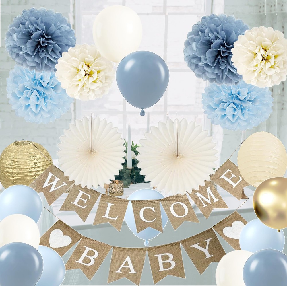 Baby Shower Decorations for Boys with Rustic Burlap Welcome Banner and Dusty …
