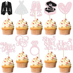 30Pcs She Said Yes Cupcake Toppers Glitter Diamond Ring I Do Love Cupcake Picks