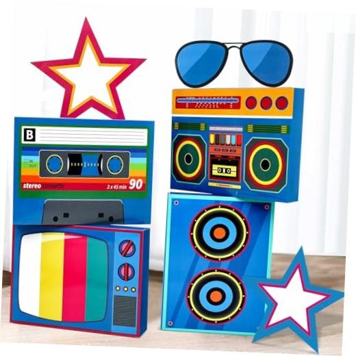 7 pcs Large 80s 90s Party Decorations – 3D Hip Hop Favor Set – Paper