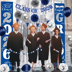 Graduation Decorations 2026 Blue and Silver Graduation Porch Sign Class of 20…