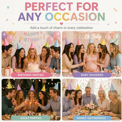 Pre-Assembled Pastel Party Hats for Adults: 24 Pack Cone Birthday Hats with Elas