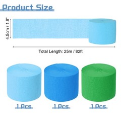 3 Roll Crepe Paper Streamers Decor Green,Sky Blue,Light Blue