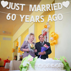 60Th Wedding Anniversary Party Banner Decorations, Silver Glitter Just Marrie…