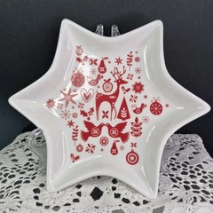 Alex Liddy Bone China Star Shaped Christmas Serving Plate Red And White