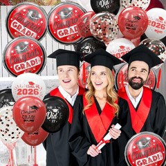 Graduation Black and Red Balloons 2026 Grad Latex Confetti Balloons with Con…