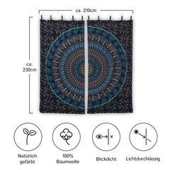 100% cotton mandala,blue turquoise oriental curtains with loops boho style