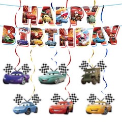 Cartoon Birthday Banner and 6 Hanging Swirls for Adult, Cute Happy Birthday B…