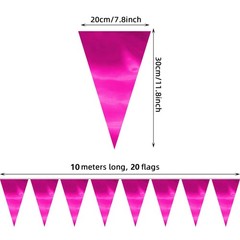130FT Rose red Triangle Pennant Banner Flag Metallic Fabric Bunting Garland f…