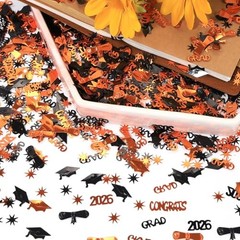 Black and Orange Graduation Confetti 2026, 1000 Pcs Class of 2026 Orange Black