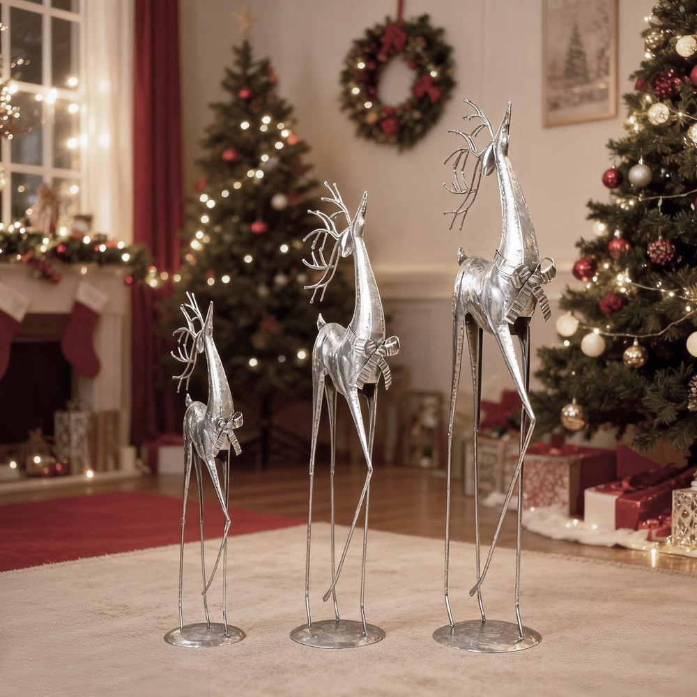 3PCS Deer Statues Modern Deer Figurines Freestanding Deer Ornaments