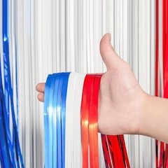 Pack Red White and Blue Foil Fringe Backdrop Curtains, Tinsel 2 Redblue