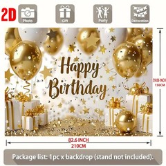 2D flat banner 1x birthday party backdrop,Happy birthday with Golden background☋