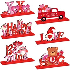 6 PCS Valentine’s Day Wooden Happy Table Centerpieces Signs Party Decor