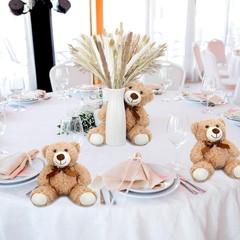 6 Sets Bear Baby Shower Centerpieces with Dried Pampas & Ceramic Vases