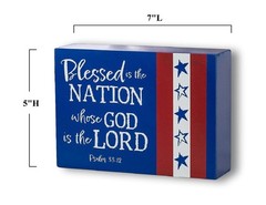 Blessed Is The Nation Whose God Is the Lord Wooden Tabletop Block 7″L x 5″H #258