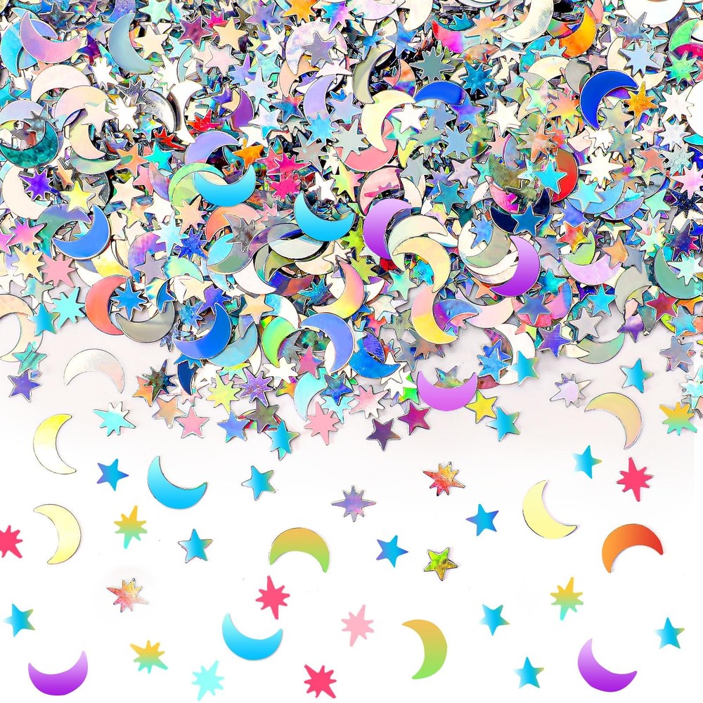 MARFOREVER Holographic Star Moon Confetti, Glitter Birthday Star Scatter Tabl…