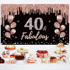 40Th Birthday Decorations Banner for Women, Rose Gold 40 Birthday Theme Sign Par