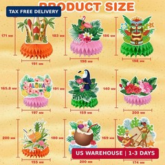 Luau Party Decorations – 9 PCS Hawaiian Honeycomb Table Centerpiece for Tiki and