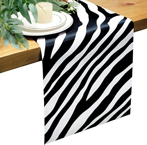 Zebra Table Runner Black and White Striped Texture for 72 inches Black Lines
