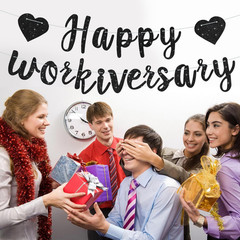 Black Glitter Happy Workiversary Banner – NO DIY -Black Work Anniversary Decorat