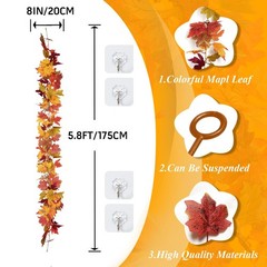 11.6Ft(2Pcs*5.8Ft) Fall Artificial Maple Leaves Garland Decorations