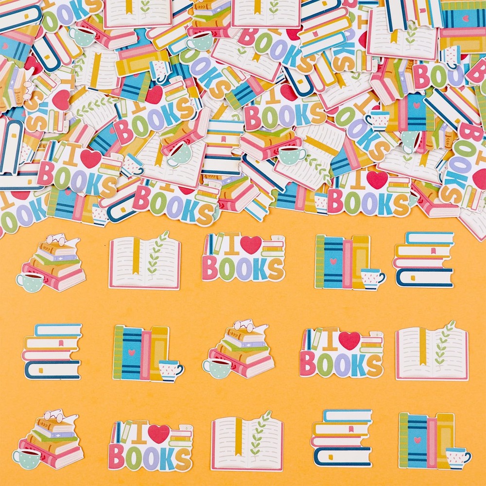 200 PCS Book Theme Confetti Groovy Hippie Paper Double Sided School Decor