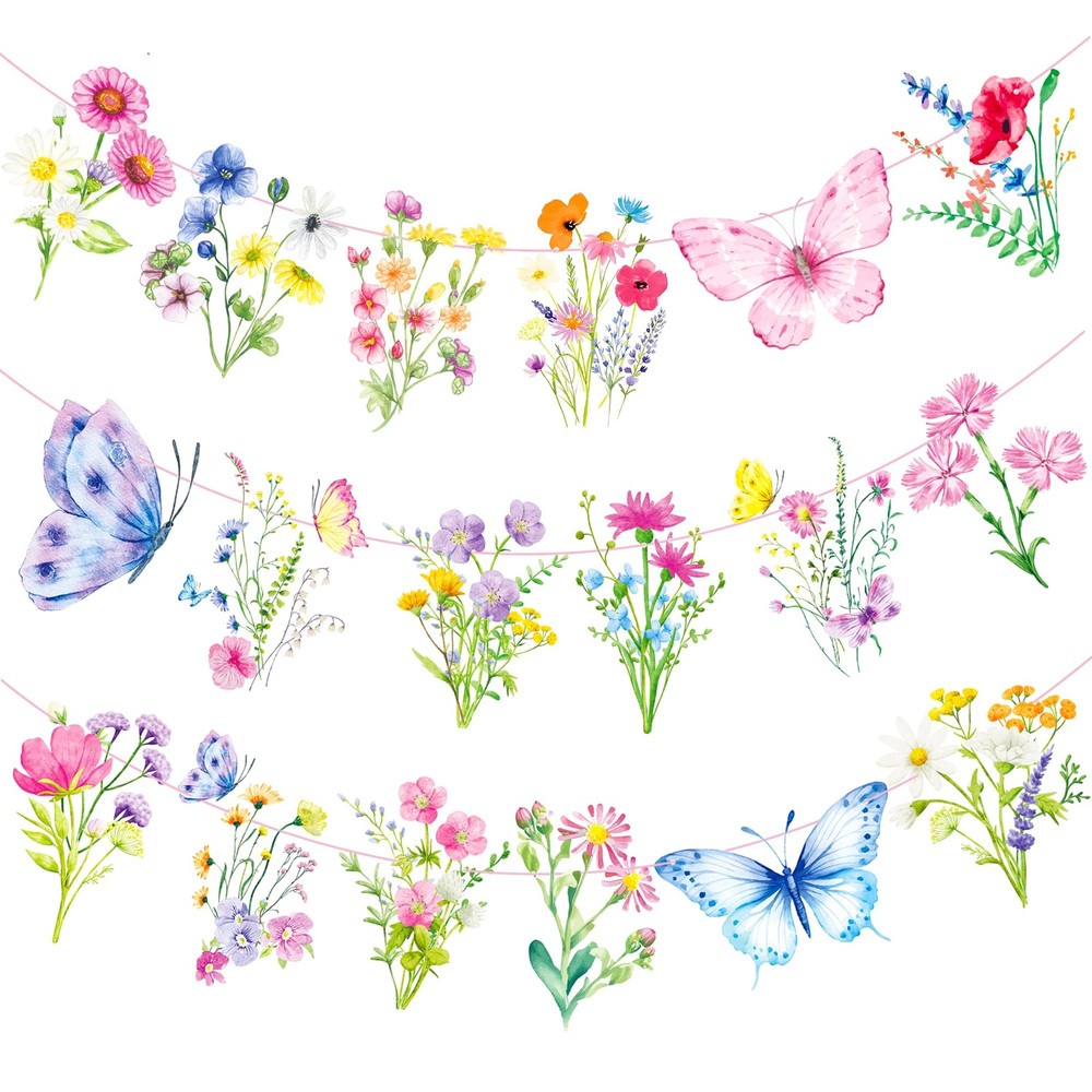 Wildflower Party Banners – 2PCS Birthday Party Supplies with Spring Floral De…