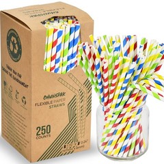 Flexible Paper Drinking Straws, 250 Count, 7.75″ Long, 0.24″ diameter – 100% …